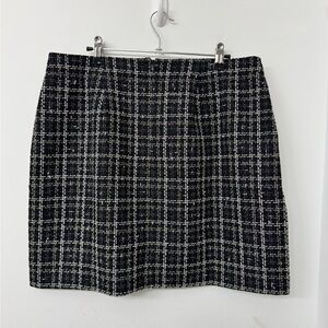 LOFT Black & White Tweed Plaid Mini Skirt